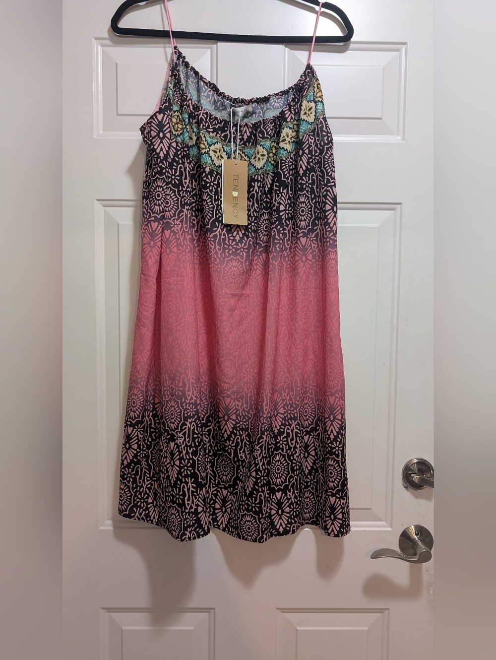 Tendency Pink & Black Mandala Border Print Boho Beach Dress NWT